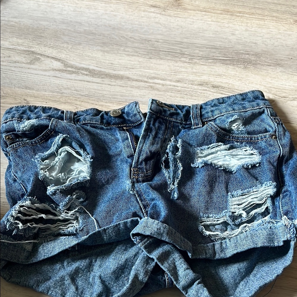 Blue Spice Jean Shorts Distressed Blue Denim